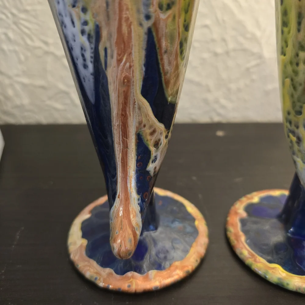 2 HANDCRAFTED Upcycled Glass Goblets HANDPAINTED Abstract Viking Drinkwear Art - Picture 5 of 17